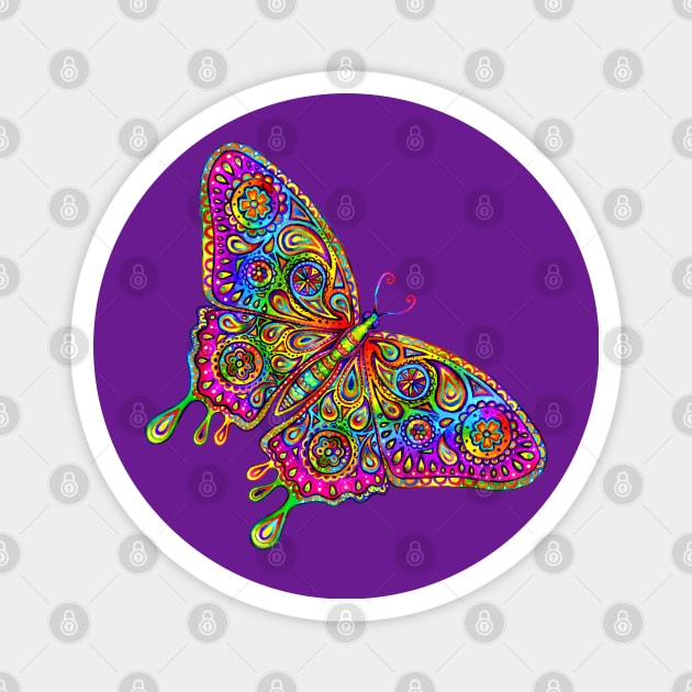 Psychedelic Paisley Rainbow Butterfly Magnet by rebeccawangart